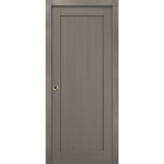 Panel Pocket Door 36 x 96 with Frames | Quadro 4111 Grey Ash | Kit Trims Rail Hardware | Solid Wood Interior Pantry Kitchen Bedroom Sliding Closet Sturdy Doors