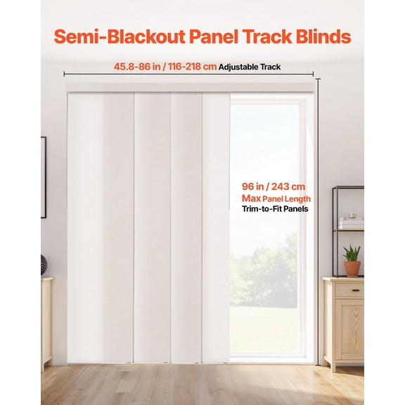 Panel Track Blinds,Extendable Track from 45.8 in to 86 in W,Trimmable Panel Curtains Up to 96 in H,Adjustable Vertical Panel Blinds for Sliding Doors,Patio Doors,Room Divider,Light Brown
