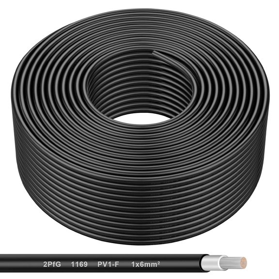 Panel Wire - 200FT Black Tinned Copper Wire, 10AWG (6mm) PV Wire Solar Extension Cable for Outdoor Automotive RV Boat Marine Panel - Black (10AWG 200FT)