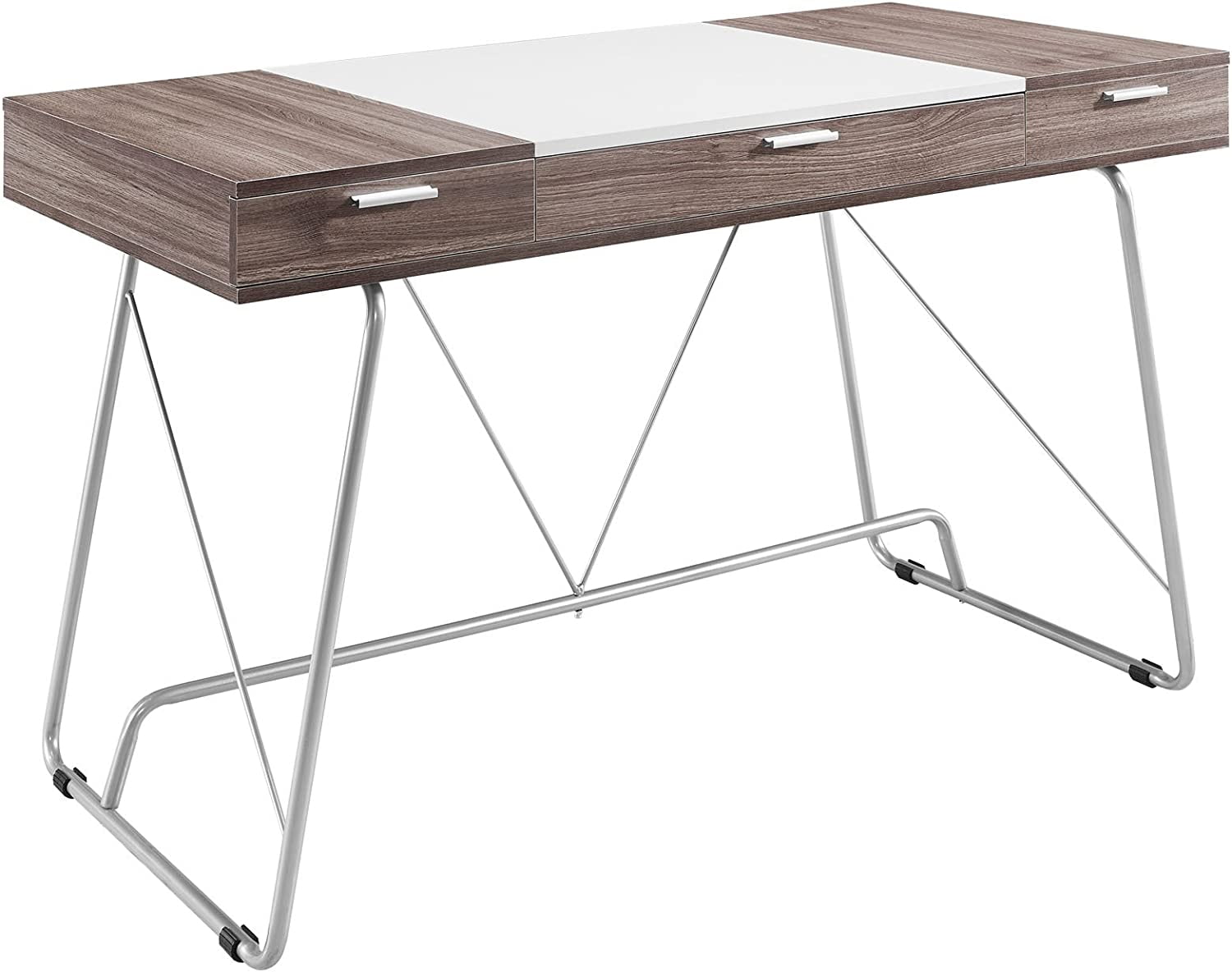 Birch and White Dual-Tone Office Desk with Storage Drawers