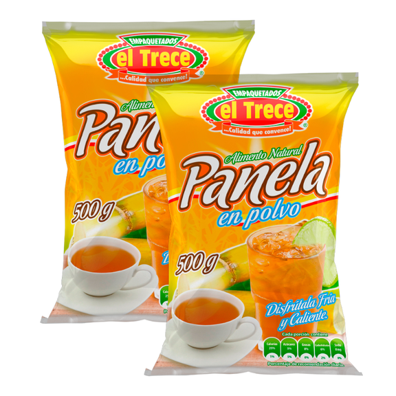 Panela El Trece Brown Sugar Cane 500g (1.1 lb) - 2 Pack Bundle, Pure Colombian Unrefined Whole Cane Sugar, Natural Sweetener for Coffee, Tea & Cooking