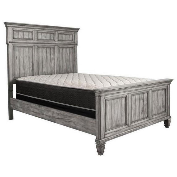 Paneled Headboard Dan Wood Queen Size Bed with Crown Molded Details, Gray