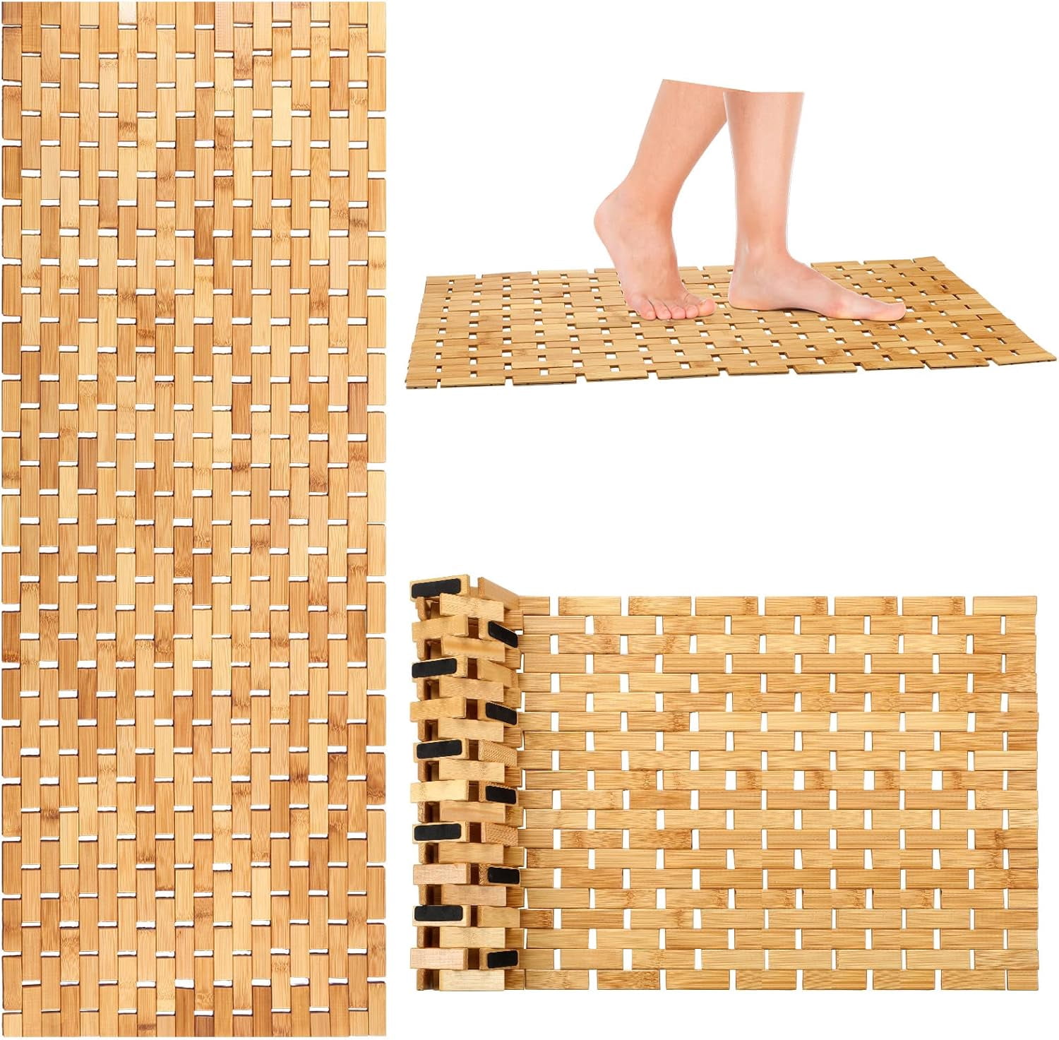 Japanese Hinoki Wood Bath Mat - 17 X 10 Inch Natural Cypress Bathmat For Shower, Tub & Bathroom Floor, Spa Quality