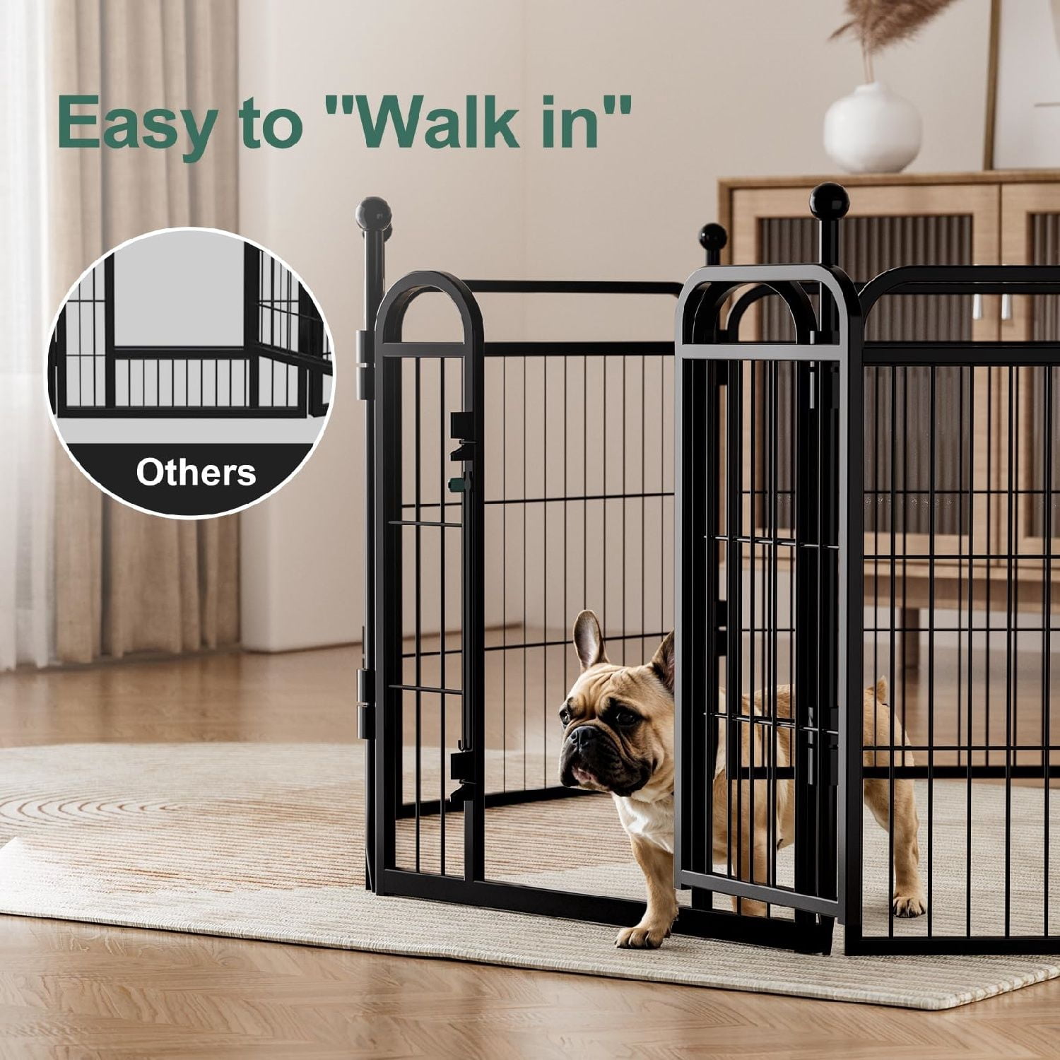 Panels Dog Pen Outdoor/Indoor Dog Fence Exercise Pen for Small/Medium Dogs, Foldable Pet Play Yard Gate with Gravity Automatic Lock, Pet Playpen, Black