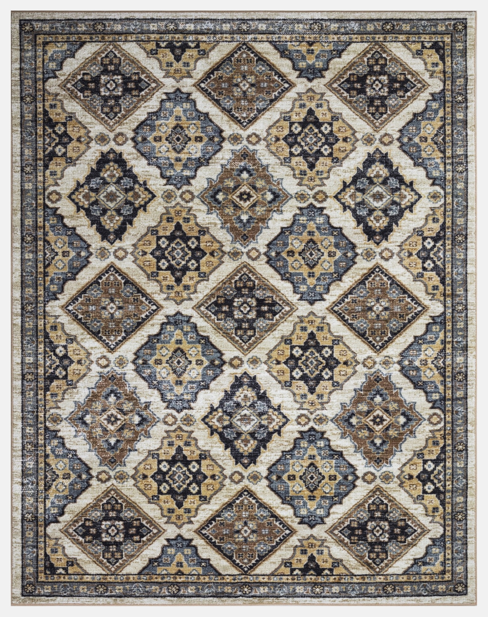 Panel Design Rug Panels Ivory 8 ft. x 10 ft. Machine Washable Traditional Indoor Area ...