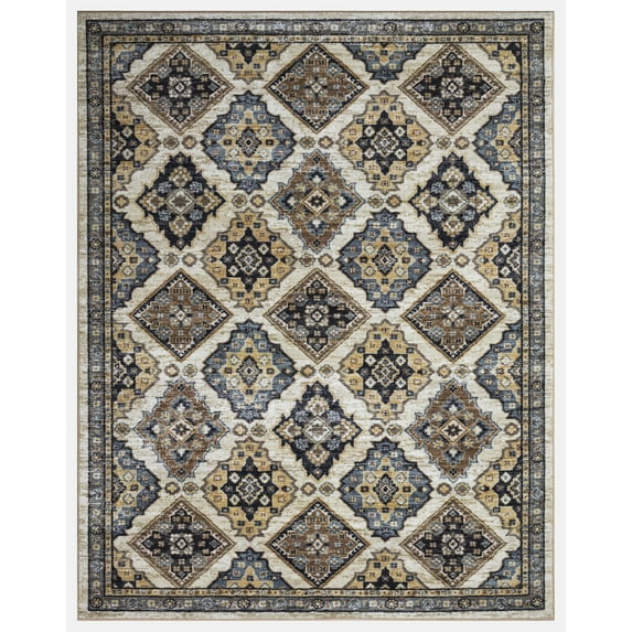 Panels Ivory 8 ft. x 10 ft. Machine Washable Traditional Indoor Area Rug