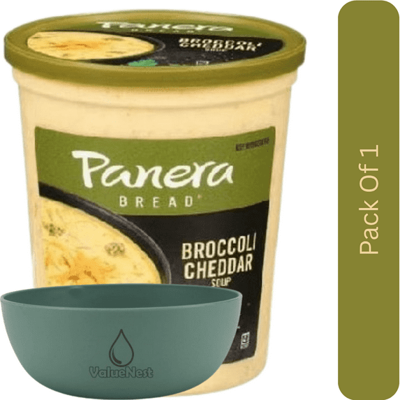 Panera Bread Broccoli Cheddar Soup, 32 oz Ready-to-Heat Soup Cup (Refrigerated) with Olive Green Bowl by ValueNest