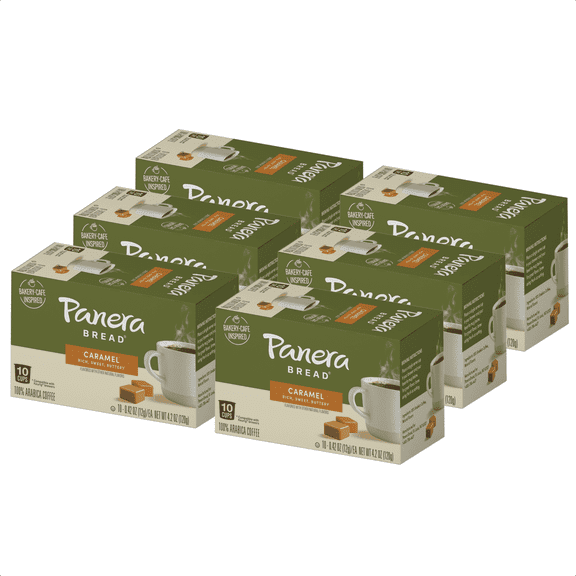 Panera Bread Caramel Light Roast Coffee, Single Serve 60 Count Pods (6 Packs of 10)