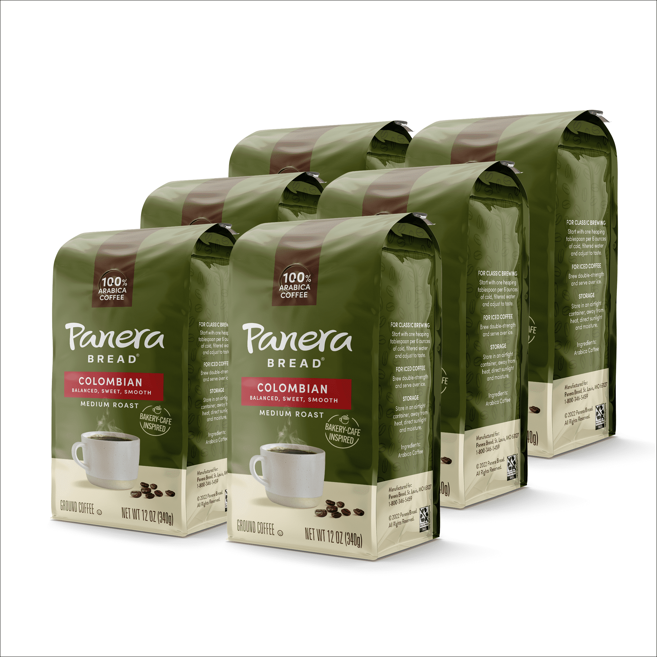 Panera Bread Colombian Medium Roast, Ground Coffee, Bagged 12 Ounce, Pack of 6