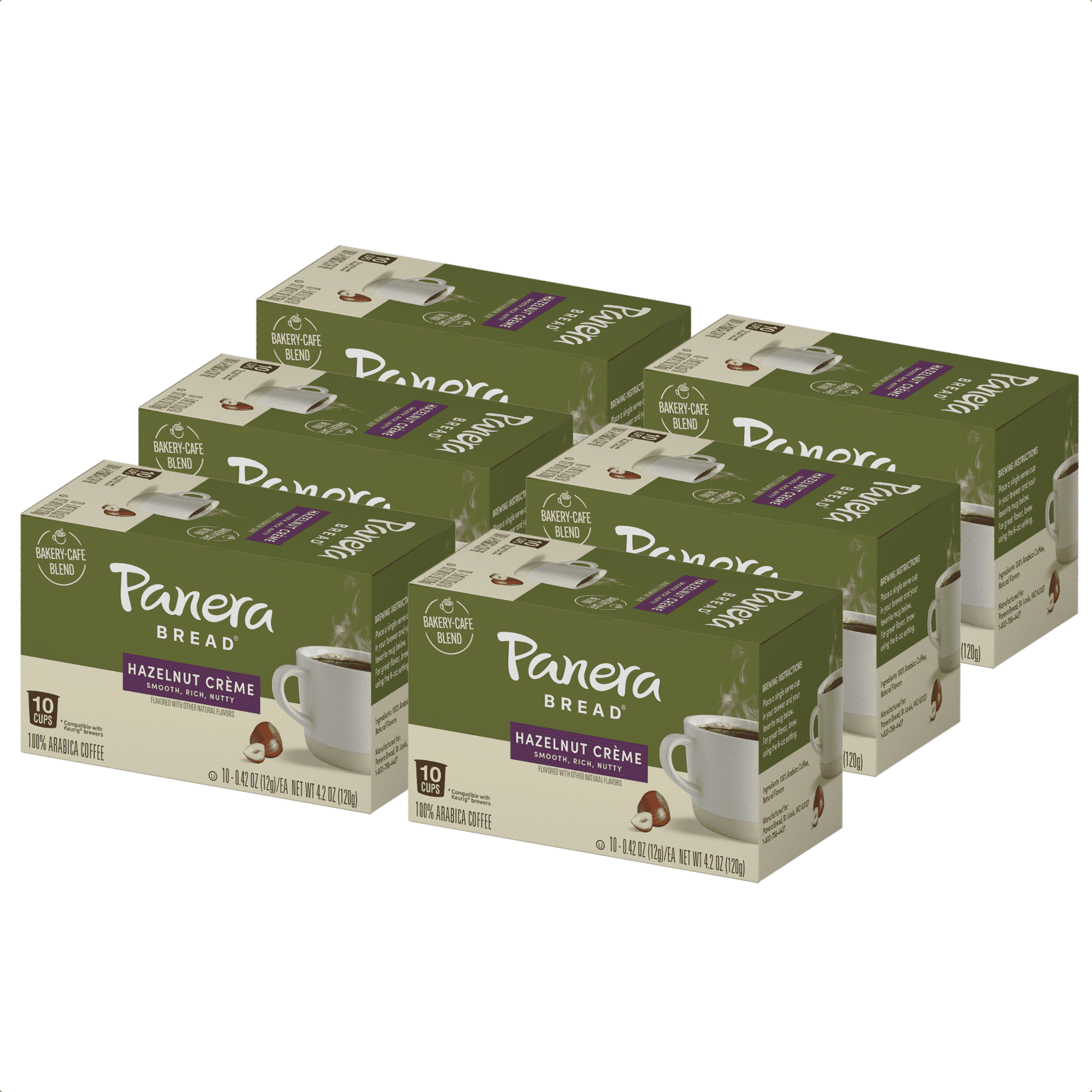 Panera Bread Hazelnut Crème Light Roast Coffee, Single-Serve 60 Count Pods (6 Packs of 10)