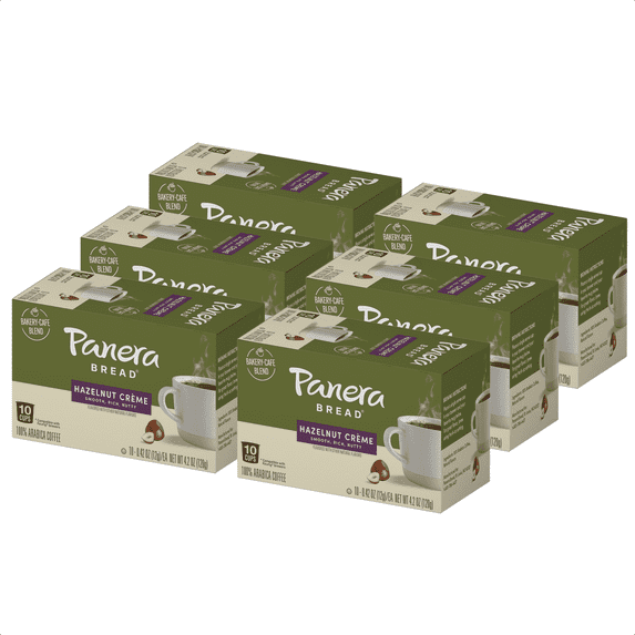 Panera Bread Hazelnut Crème Light Roast Coffee, Single-Serve 60 Count Pods (6 Packs of 10)