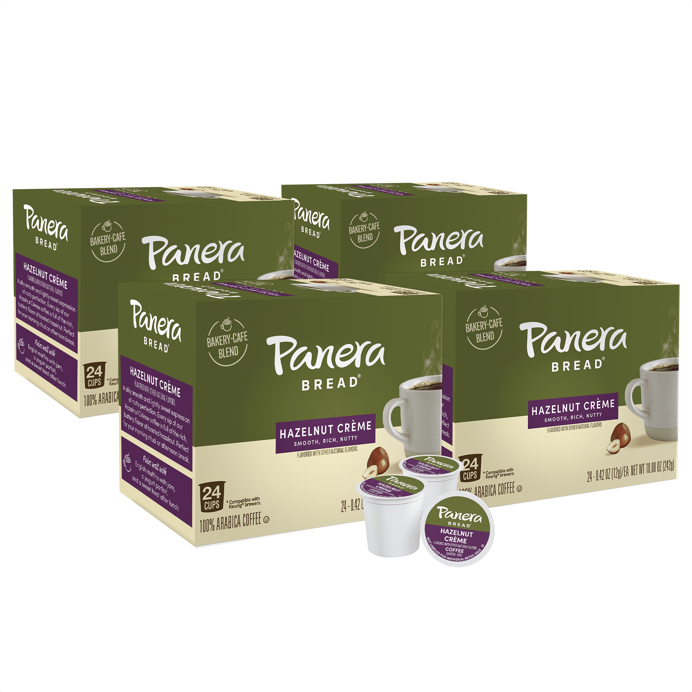 Panera Bread Hazelnut Crème Light Roast Coffee, Single Serve 96 Count Pods (4 Packs of 24)