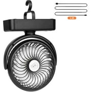 Panergy Portable Battery Fan 5000mAh Rechargeable, Camping Fan with Light, Foldable with Hook, for Tent RV Outdoor
