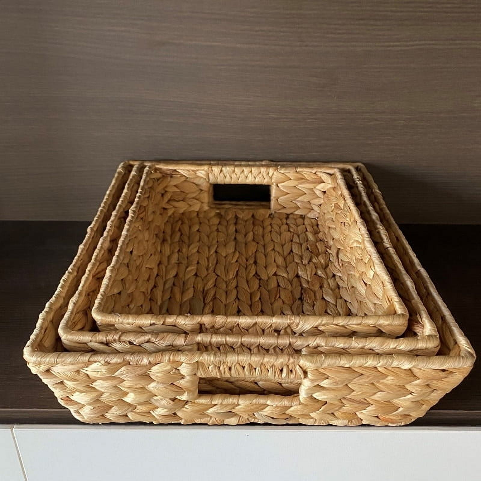 Natural Water Hyacinth Handwoven Serving Tray Set