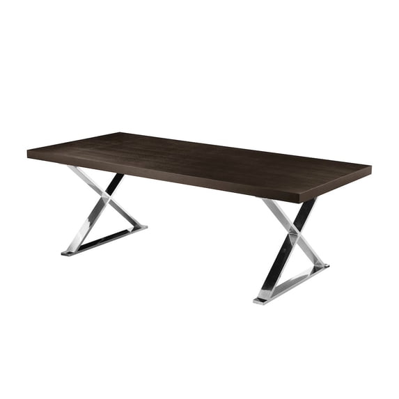 Pangea Home Alexa Modern Wood & High Polished Steel Dining Table in Espresso