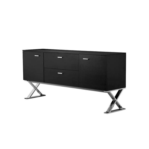 Pangea Home Alexa Modern Wood Veneer & High Polished Steel Buffet in Black