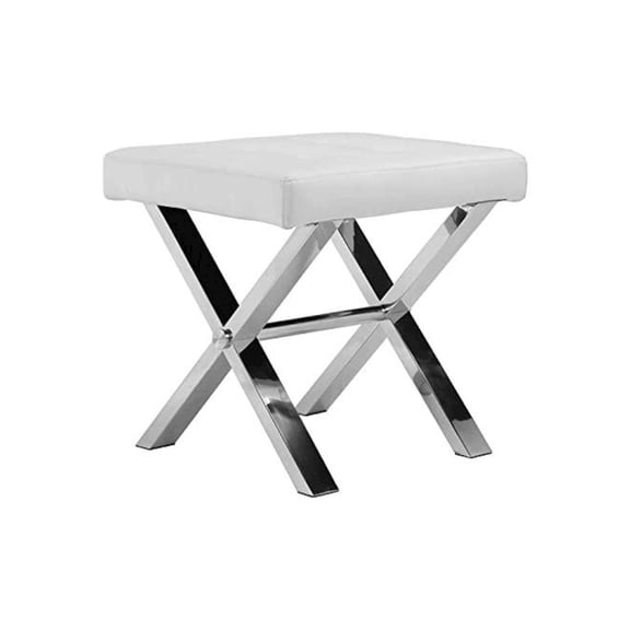 Pangea Home Beverly 18" Modern Faux Leather & High Polished Steel Stool in White