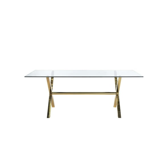 Pangea Home Beverly Modern Glass & Polished Steel Dining Table in Gold & Clear