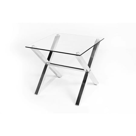 Pangea Home Beverly Modern Tempered Glass & Polished Steel Side Table in Clear