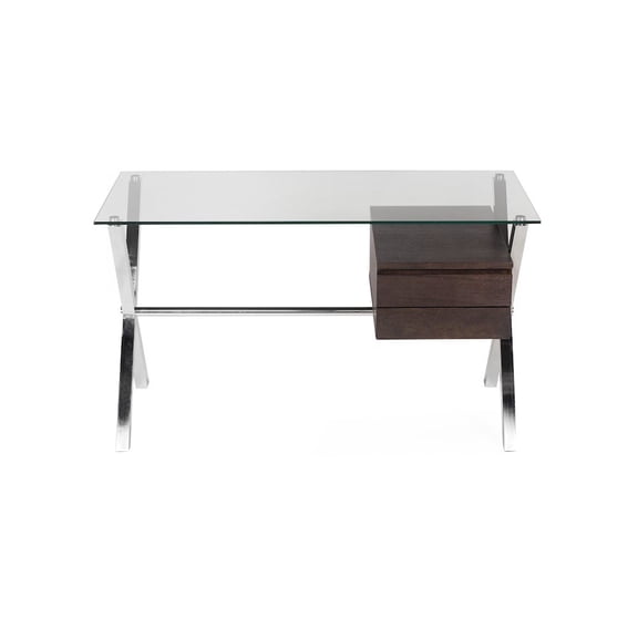 Pangea Home Beverly Small Modern Tempered Glass & Wood Veneer Desk in Espresso