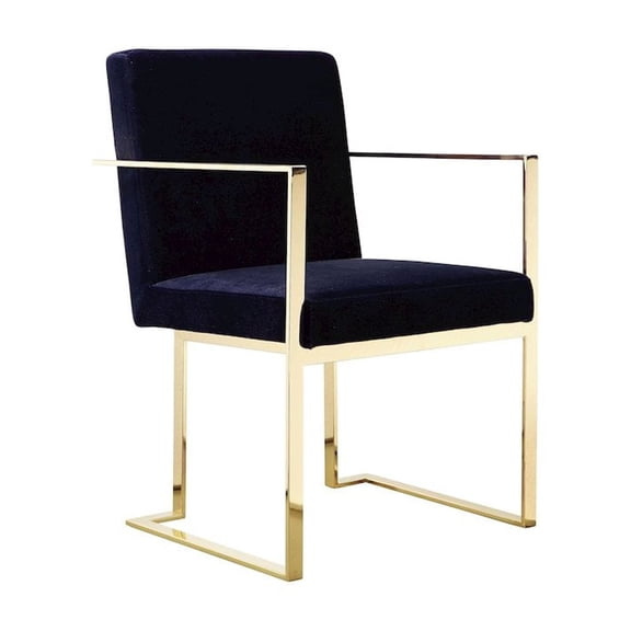 Pangea Home Dexter 18.5" Velvet & Steel Arm Chair in Navy & Gold