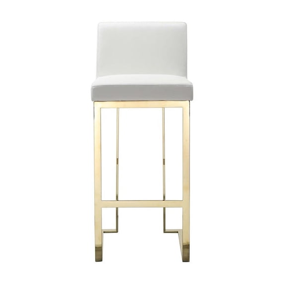 Pangea Home Dexter 30" Faux Leather & Polished Steel Bar Stool in White/Gold