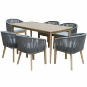 Pangea Home Diego 7-Piece Modern Acacia Wood Dining Set in Gray Finish