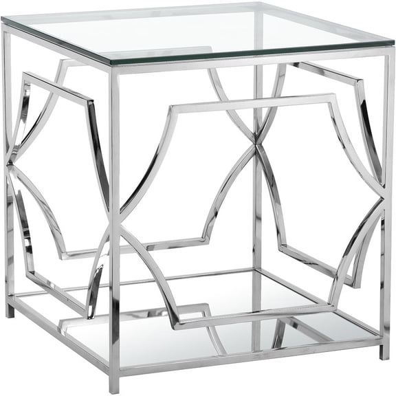 Pangea Home Edward Metal Side Table with Glass in Silver