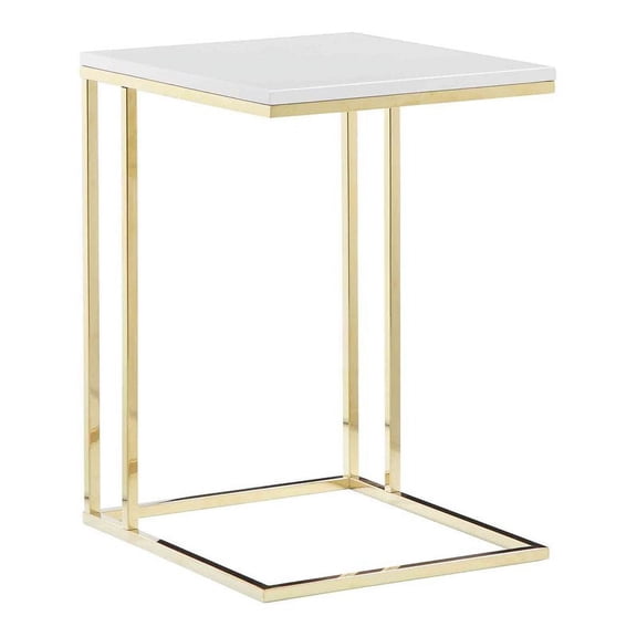 Pangea Home Fred Gloss Lacquer & Polished Steel Metal Tray Table in White/Gold