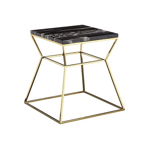 Pangea Home Geo Modern Marble & Steel Side Table in Black & Gold