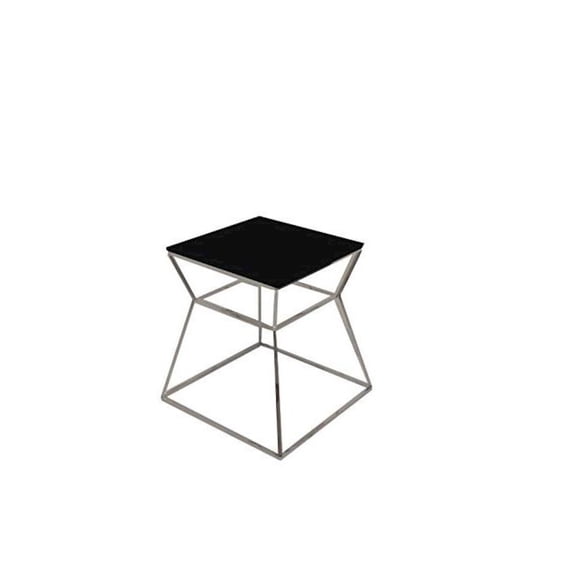 Pangea Home Geo Side Table Metal Frame With Black Glass Top