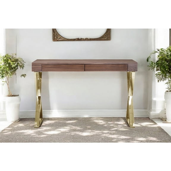 Pangea Home Gold Alexa Desk Walnut