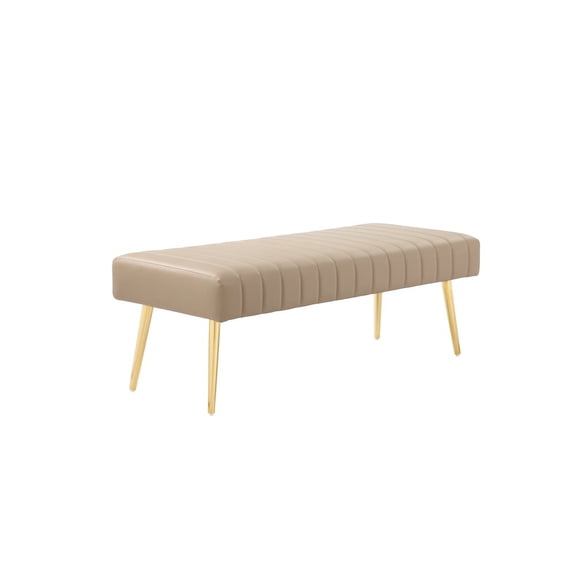 Pangea Home Gold Hilda 17" Modern Faux Leather Upholstered Bench in Sand Beige
