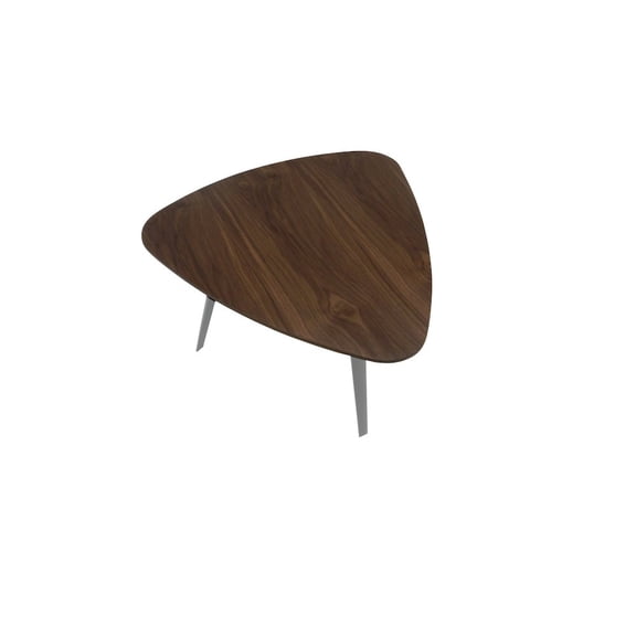 Pangea Home Hal Modern Wood Veneer & High Polished Steel Accent Table in Walnut
