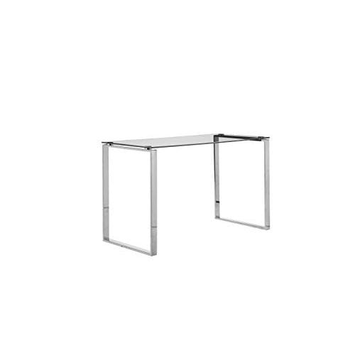 Sleek Silver Polished Steel & Tempered Glass Modern Desk