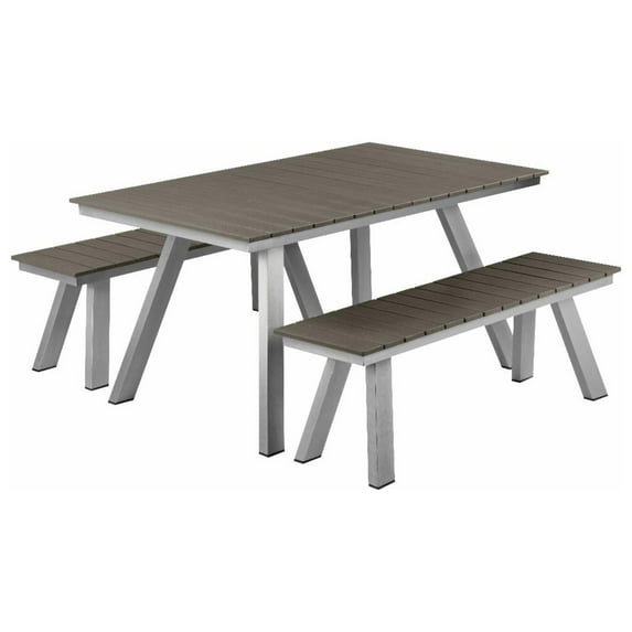Pangea Home Jack 3-Piece Modern Aluminum Dining Set in Gray and Brush Finish