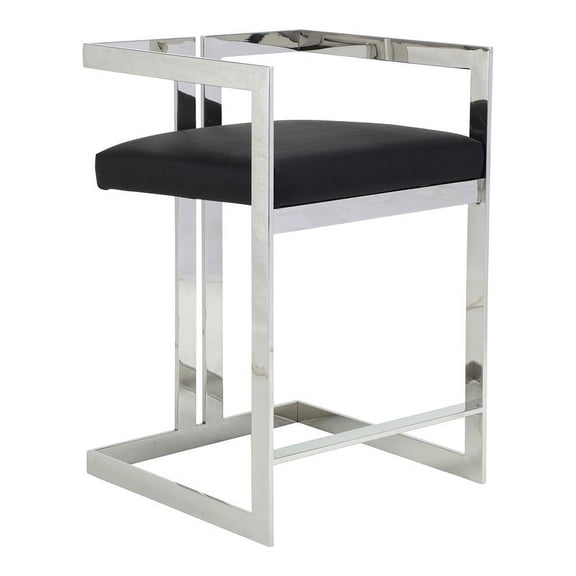 Pangea Home Kenzie 23.6" Stainless Steel Counter Stool in Black/Silver