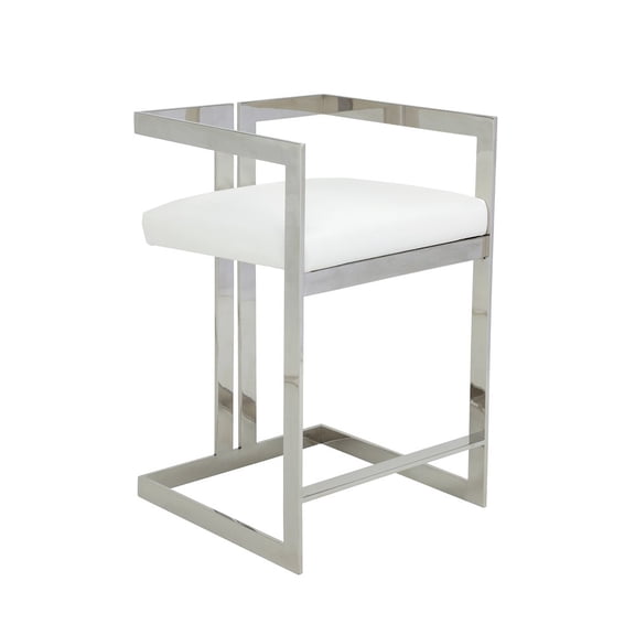Pangea Home Kenzie 23.6" Stainless Steel Counter Stool in White/Silver