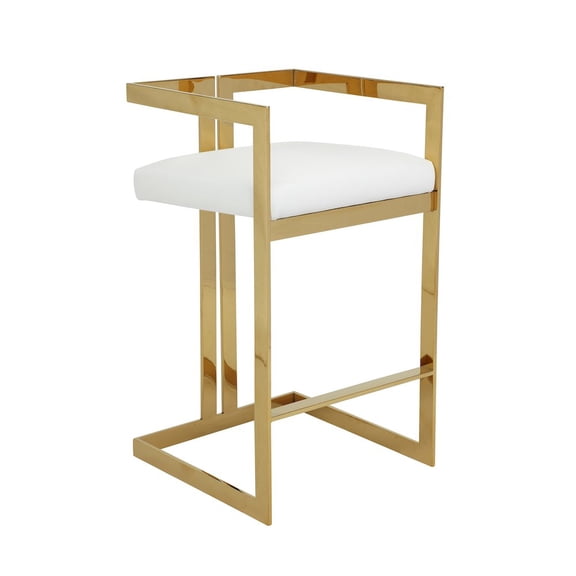 Pangea Home Kenzie 27.5" Stainless Steel & Faux Leather Bar Stool in White/Gold