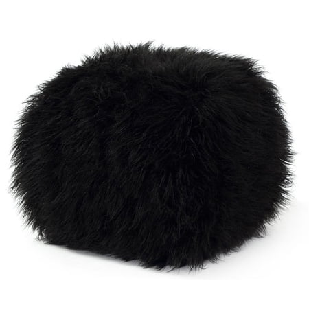 Pangea Home Lammy 18" Modern Faux Fur Fabric Square Ottoman in Black