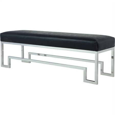 Pangea Home Laurence 18" Stainless Steel Bench in Silver & Faux Black Gator