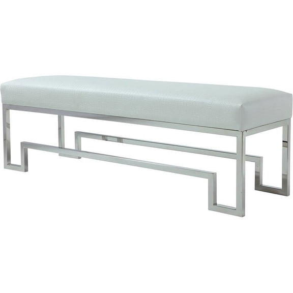 Pangea Home Laurence 18" Stainless Steel Bench in Silver & Faux White Gator