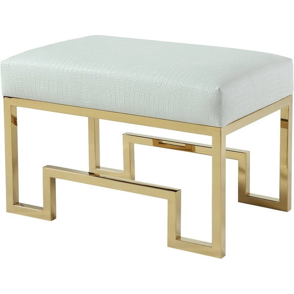 Pangea Home Laurence 18" Stainless Steel Stool in Gold & Faux White Gator