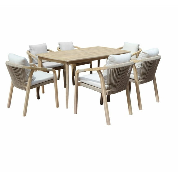 Pangea Home Lola 7-Piece Modern Acacia Wood Dining Set in Beige Finish