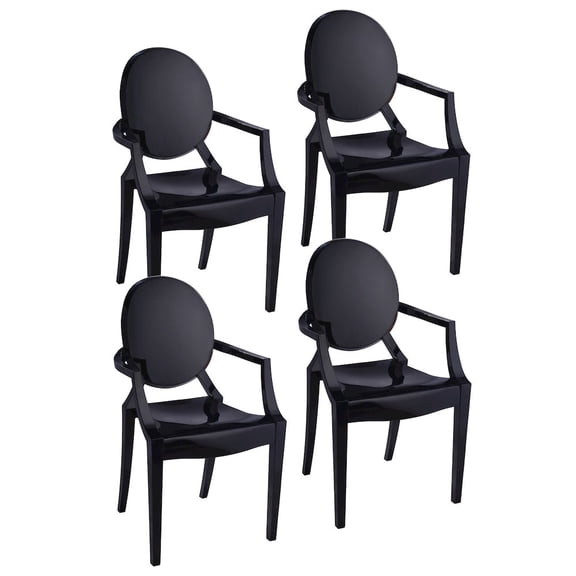 Pangea Home Lucid 36.5" Bentley Arm Plastic Dining Chair in Black (Set of 4)