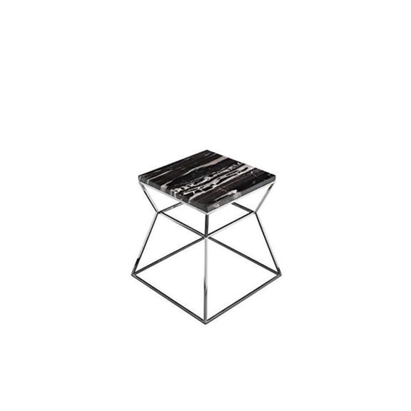 Pangea Home Geo Side Table Metal Frame With Black Marbel Top
