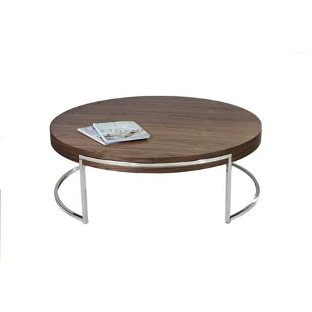 Pangea Home Riso Modern Wood Veneer & High Polished Steel Coffee Table in Walnut