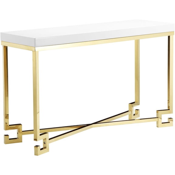 Pangea Home Sophia Stainless Steel Console in White Lacquer & Gold