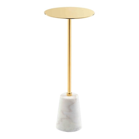Pangea Home Winston Modern Genuine Marble & Steel Side Table in White/Gold