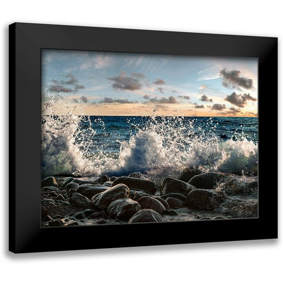 Pangea Images 14x12 Black Modern Framed Museum Art Print Titled - Waves crashing, Point Reyes, California